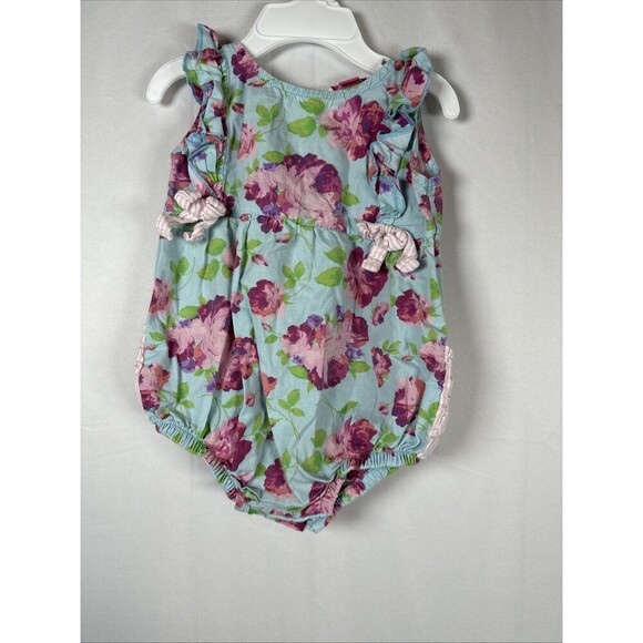 Ruffle Butts Blue Floral Romper Size 6-12 M Preowned - Picture 4 of 11